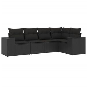 vidaXL Set Divani da Giardino 5 pz con Cuscini in Polyrattan Nero