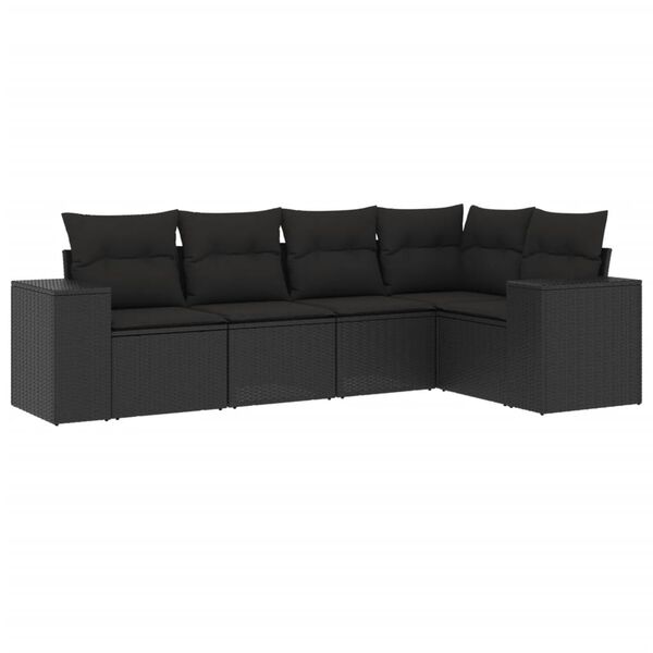 vidaXL Set Divani da Giardino 5 pz con Cuscini in Polyrattan Nero