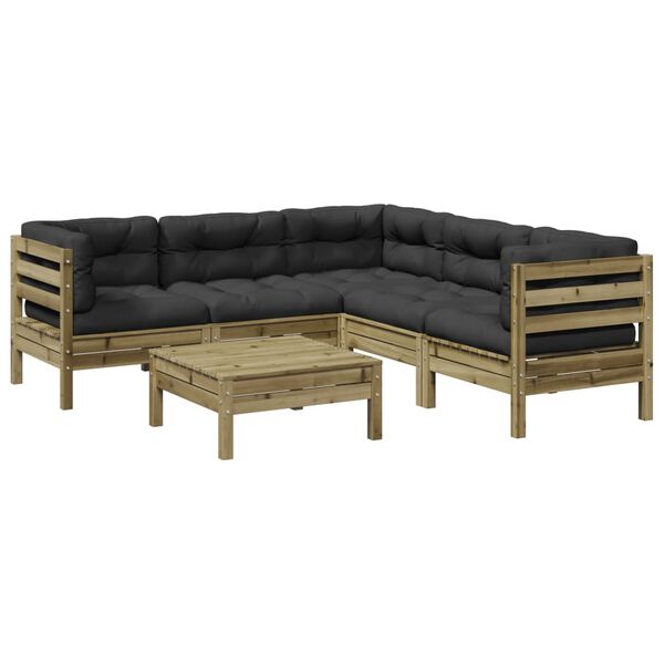 vidaXL Set Divani da Giardino 6pz con Cuscini Legno Impregnato di Pino