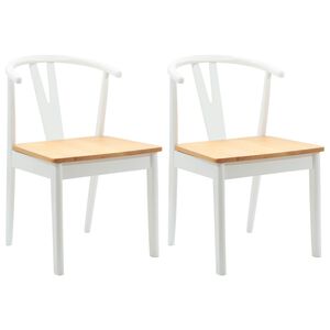vidaXL Sedia da pranzo 2 pcs Bianco e Naturale Legno di gomma solido