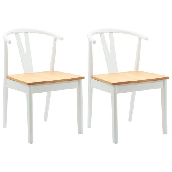 vidaXL Sedia da pranzo 2 pcs Bianco e Naturale Legno di gomma solido