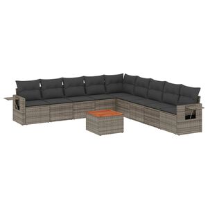 vidaXL Set Divano da Giardino 10 pz con Cuscini Grigio in Polyrattan