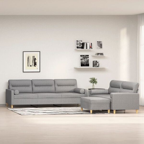vidaXL Set di Divani 3 pz con Cuscini Decorativi Grigio chiaro Tessuto