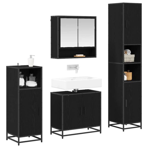 vidaXL Set di mobili per il bagno 4 pcs Rovere Nero Legno multistrato