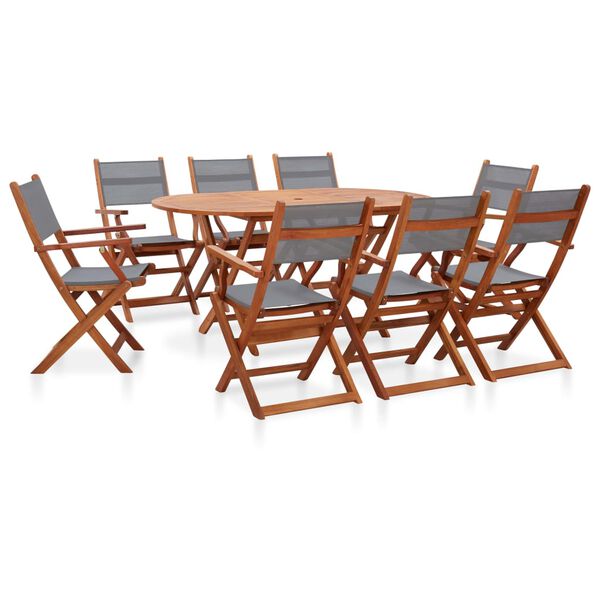 vidaXL Set Pranzo da Giardino 9 pz Grigio Legno Eucalipto e Textilene