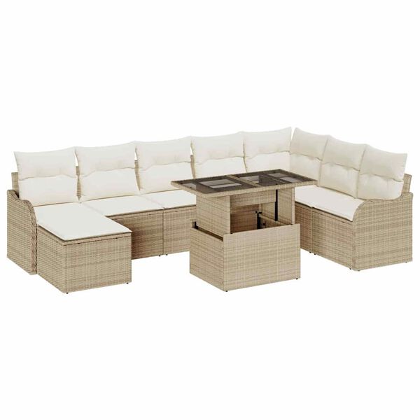 vidaXL Set Divano da Giardino con cuscino 9 pcs Beige Poly Rattan