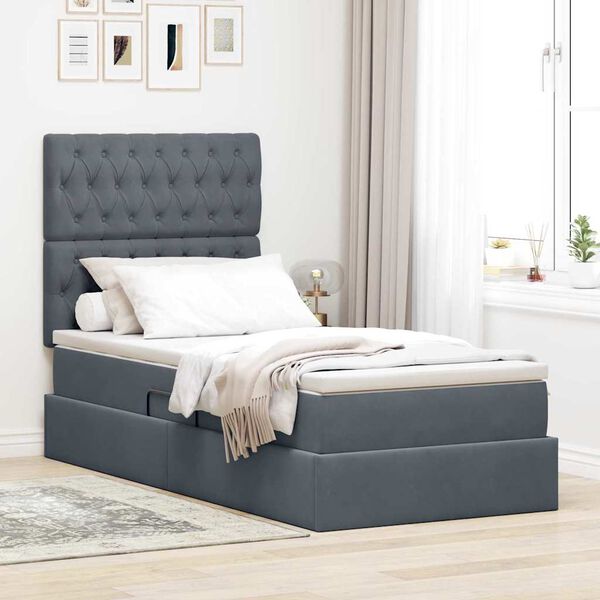 vidaXL Letto con contenitore e LED Grigio scuro 100 x 200 cm Velluto