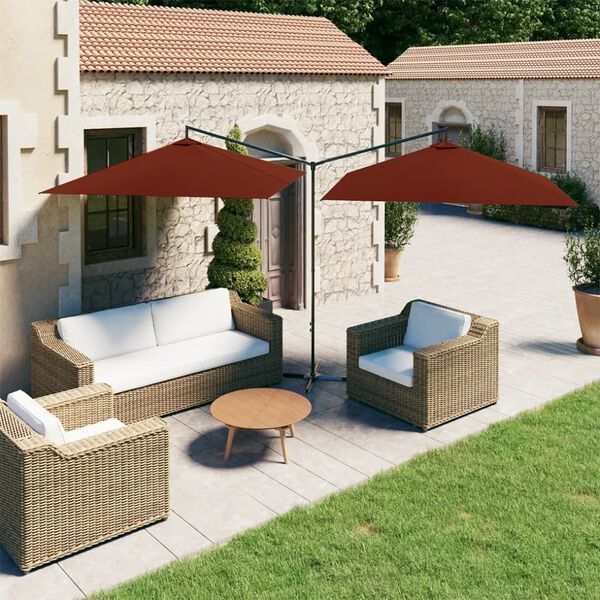 vidaXL Ombrellone Doppio con Palo in Acciaio Terracotta 600x300 cm