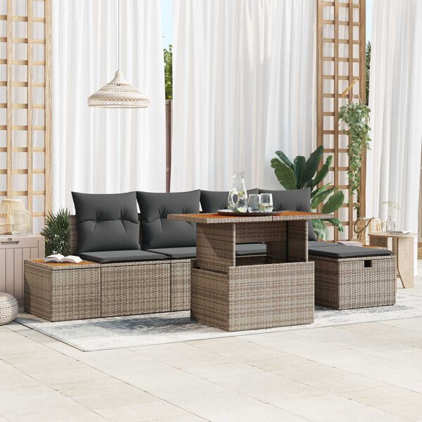 vidaXL Set Divano da Giardino con cuscino 6 pcs Grigio Poly Rattan