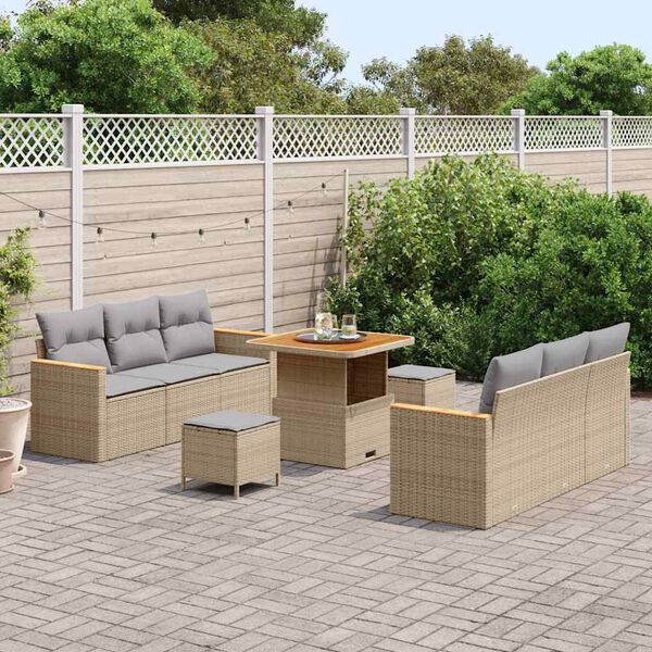 vidaXL Set Divano da Giardino con cuscino Beige Poly Rattan