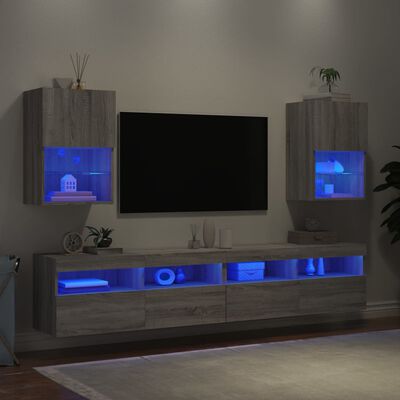 vidaXL Mobili TV con Luci LED 2pz Grigio Sonoma 40,5x30x60 cm
