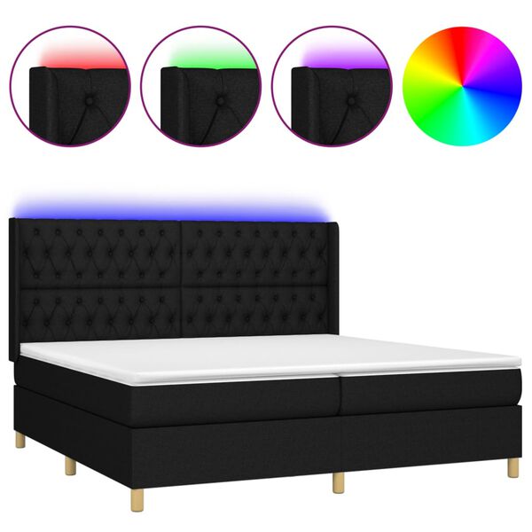 vidaXL Letto a Molle Materasso e LED Nero 200x200cm in Tessuto