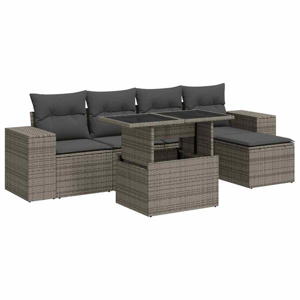 vidaXL Set Divano da Giardino 6 pz con Cuscini Grigio in Polyrattan
