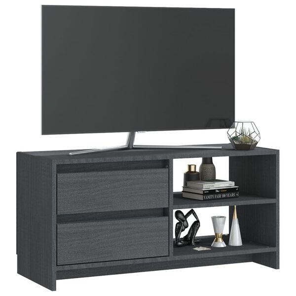 vidaXL Mobile Porta TV Grigio 80x31x39 cm in Legno Massello di Pino