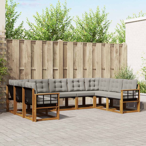 vidaXL Set di divani da esterno 9 pcs Grigio Naturale e Chiaro