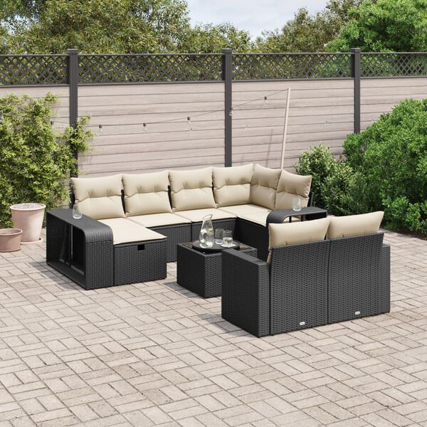 vidaXL Set Divani da Giardino 11 pz con Cuscini in Polyrattan Nero