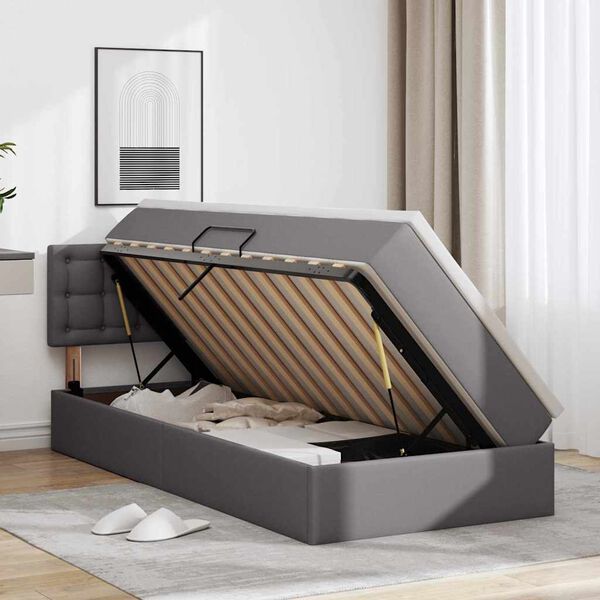 vidaXL Letto con contenitore e LED Grigio 90 x 200 cm Pelle Sintetica