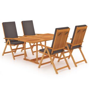 vidaXL Set da Pranzo da Giardino 5 pz con Cuscini Grigi Legno di Teak
