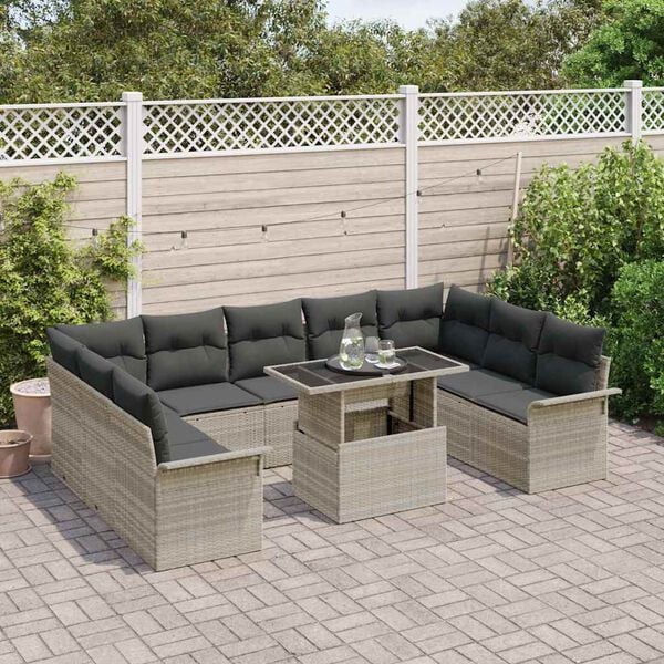 vidaXL Set Divano da Giardino 10 pcs Grigio chiaro Poly Rattan