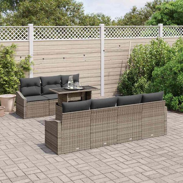 vidaXL Set Divano da Giardino con cuscino 8 pcs Grigio polyrattan