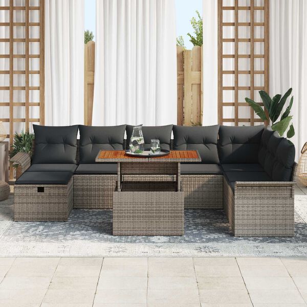vidaXL Set Divano da Giardino con cuscino 9 pcs Grigio polyrattan