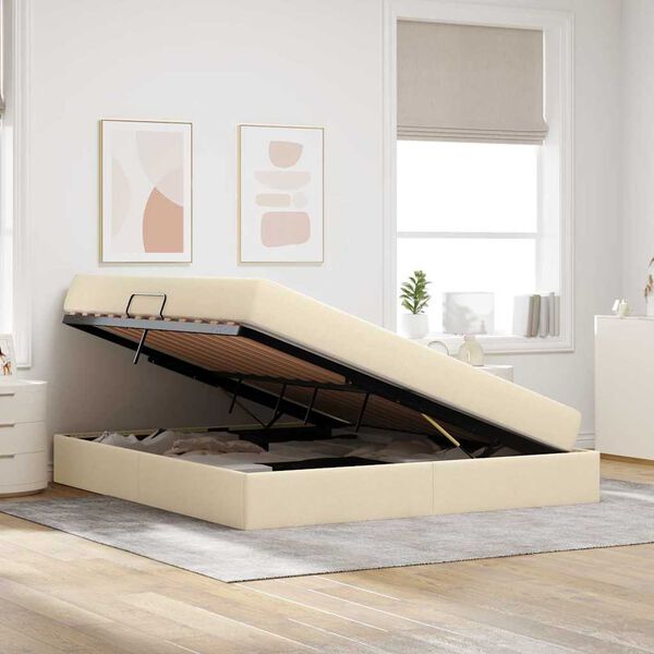 vidaXL Letto con contenitore e materasso Crema 180 x 200 cm Poliestere