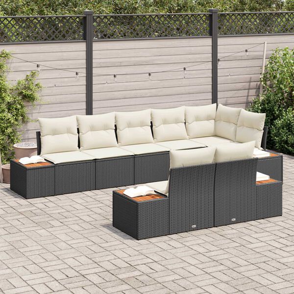 vidaXL Set Divano da Giardino 8 pcs Nero e Crema Polyrattan