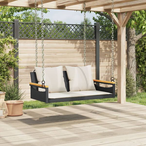 vidaXL Panchina a Dondolo con Cuscini Nera 109x62x40 cm in Polyrattan