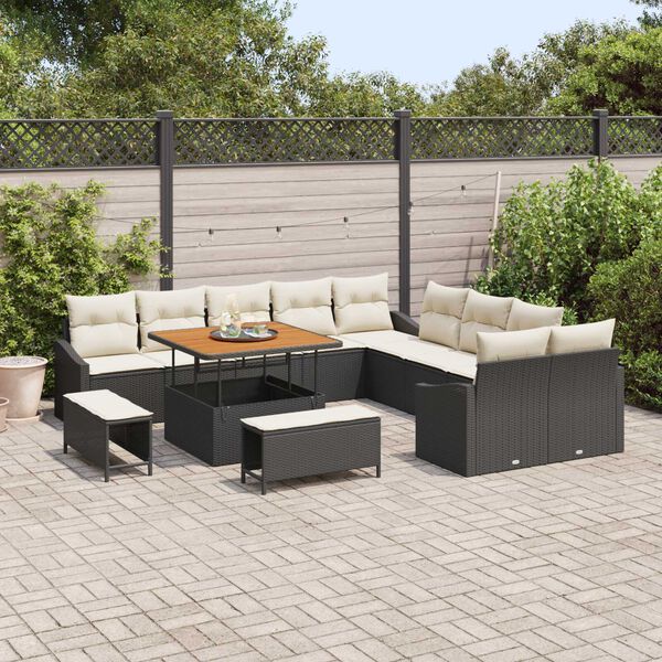 vidaXL Set Divano da Giardino con cuscino 13 pcs Nero Poly Rattan