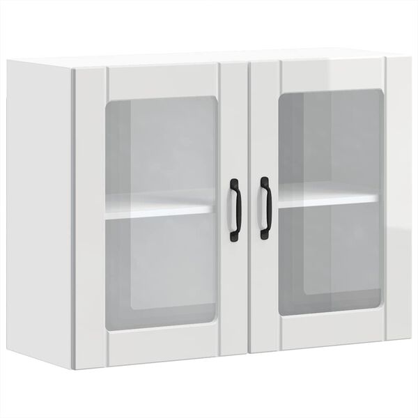 vidaXL Pensile da Cucina con Porta in Vetro Lucca Bianco Lucido