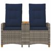 vidaXL Panchina reclinabile con tavolo Grigio e Blu Navy polyrattan
