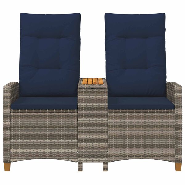 vidaXL Panchina reclinabile con tavolo Grigio e Blu Navy polyrattan