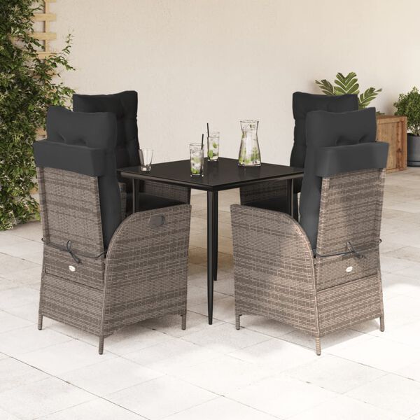 vidaXL Set da Pranzo da Giardino 5 pz con Cuscini in Polyrattan Grigio