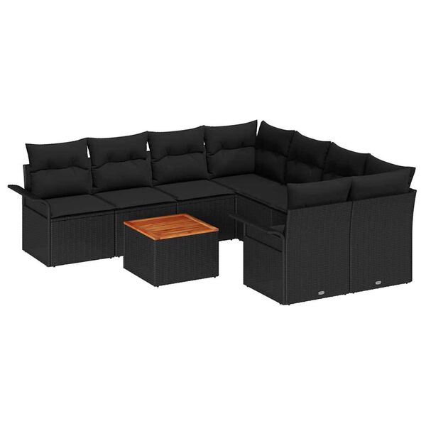 vidaXL Set Divano da Giardino con archiviazione 9 pcs Nero polyrattan