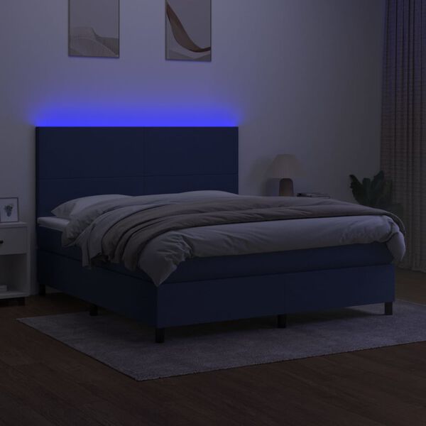 vidaXL Letto a Molle con Materasso e LED Blu 180x200 cm in Tessuto