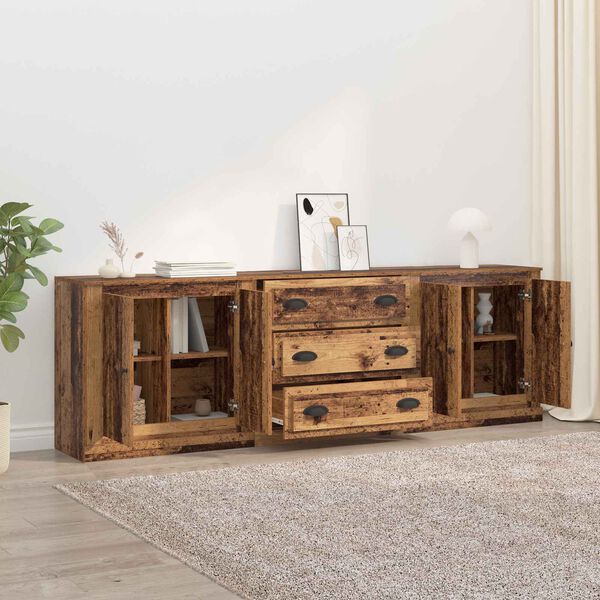 vidaXL Sideboards con cassetto 3 pcs Legno antico 210 x 35,5 x 67,5 cm