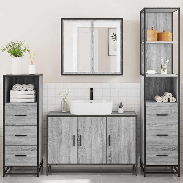 vidaXL Set Mobili da Bagno 4 pz Grigio Sonoma in Legno Multistrato