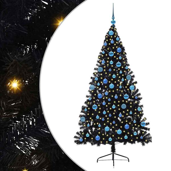 vidaXL Albero di Natale artificiale con luci integrate Nero 180 cm PVC