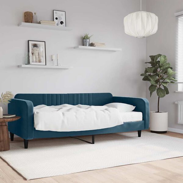 vidaXL Divano Letto con Materasso Blu 100x200 cm in Velluto