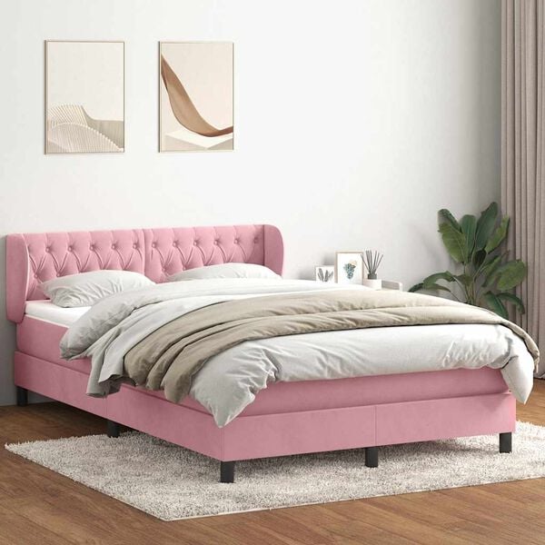 vidaXL Giroletto a Molle con Materasso Rosa 140x210 cm in Velluto
