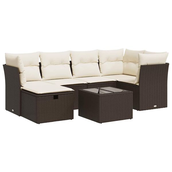 vidaXL Set Divani da Giardino 7 pz con Cuscini Marrone in Polyrattan