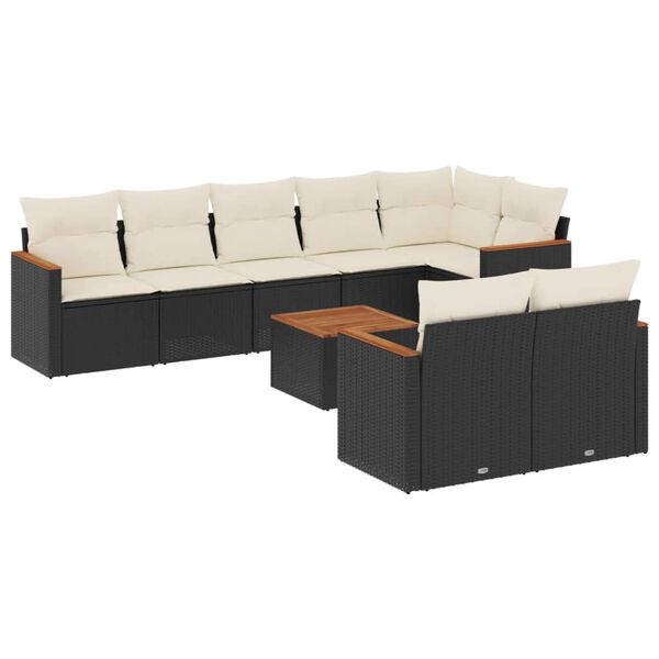 vidaXL Set Divani da Giardino 9 pz con Cuscini Nero in Polyrattan