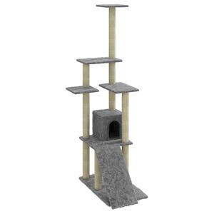 vidaXL Albero per Gatti con Tiragraffi in Sisal Grigio Chiaro 155 cm