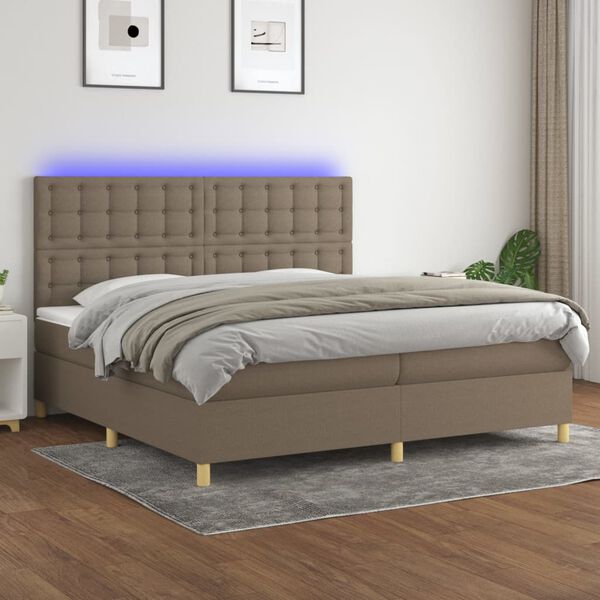 vidaXL Letto a Molle Materasso e LED tortora 200x200cm in Tessuto
