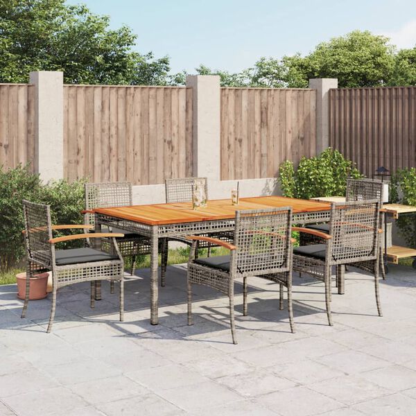 vidaXL Set da Pranzo da Giardino 7 pz con Cuscini in Polyrattan Grigio