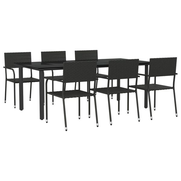 vidaXL Set da Pranzo da Giardino 7 pz Nero in Polyrattan e Acciaio