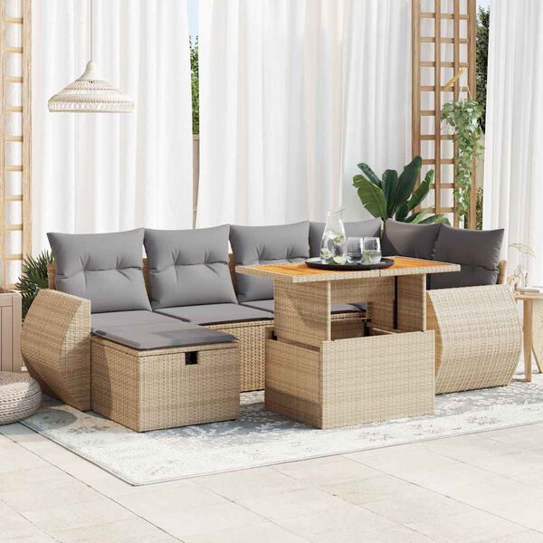 vidaXL Set Divano da Giardino 8 pz con Cuscini Beige Polyrattan Acacia