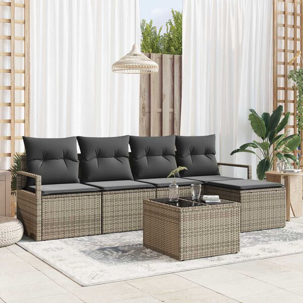 vidaXL Set di divani con cuscino 6 pcs Grigio chiaro polyrattan