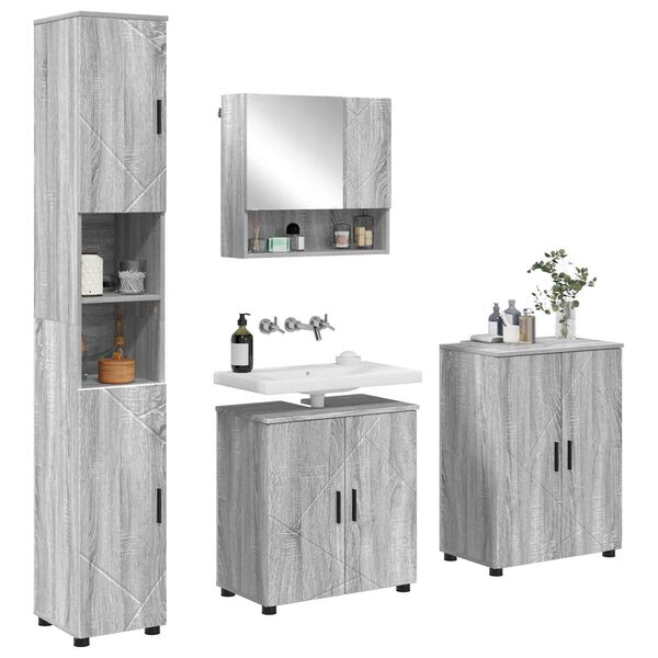 vidaXL Set di mobili per il bagno con porta 4 pcs Grigio Sonoma