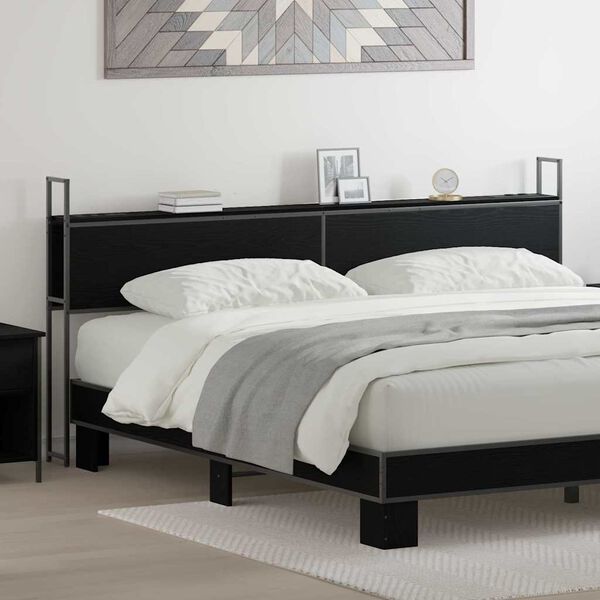 vidaXL Testiera con Stazione di Carica e Storage Rovere nero 180 cm